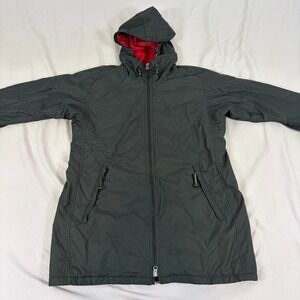 Nike Mens Hooded Parka Jacket Black Red Lining Full Zip Windbreaker Medium Sport